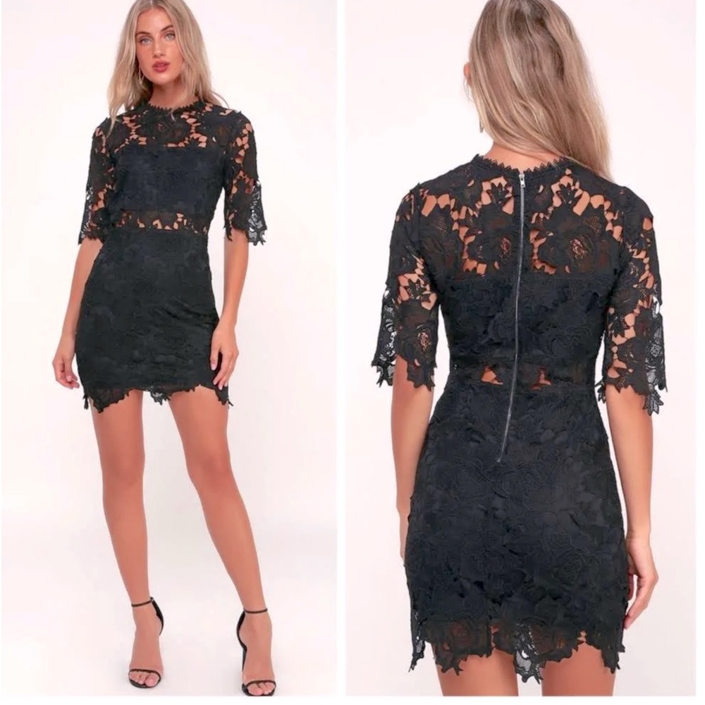 Lulus Exclusive! A Fine Romance Black Lace Sheath Dress NWT SIZE MED COLOR BLACK